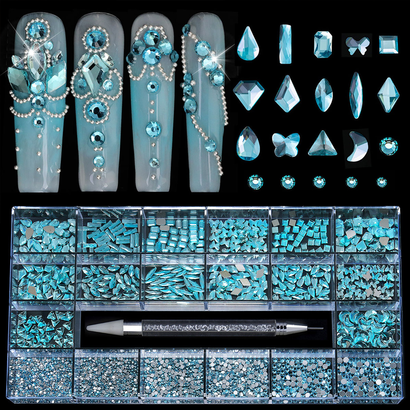 Ensemble de 21 grilles-600 gros strass-2500 strass à dos plat