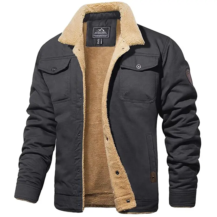 Fashion Men Clothes Men's Jacket Fleece Lining Winter Thermal Coat with Multi-Pockets Cotton Closure Tactical Cargo Coat