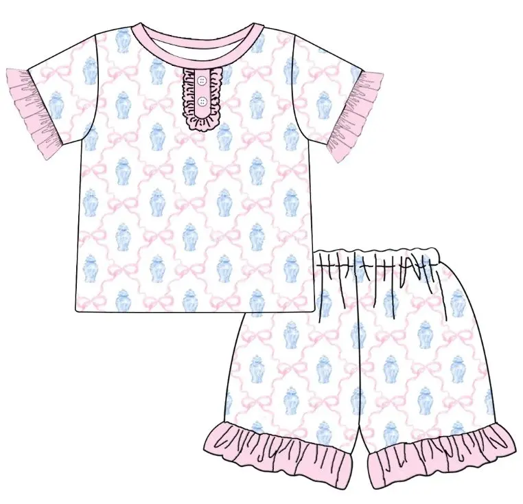 Roupas de bebê com estampa de gravata borboleta para meninas, camisa com shorts e pijama, roupas combinando para irmã e irmã, pré-venda