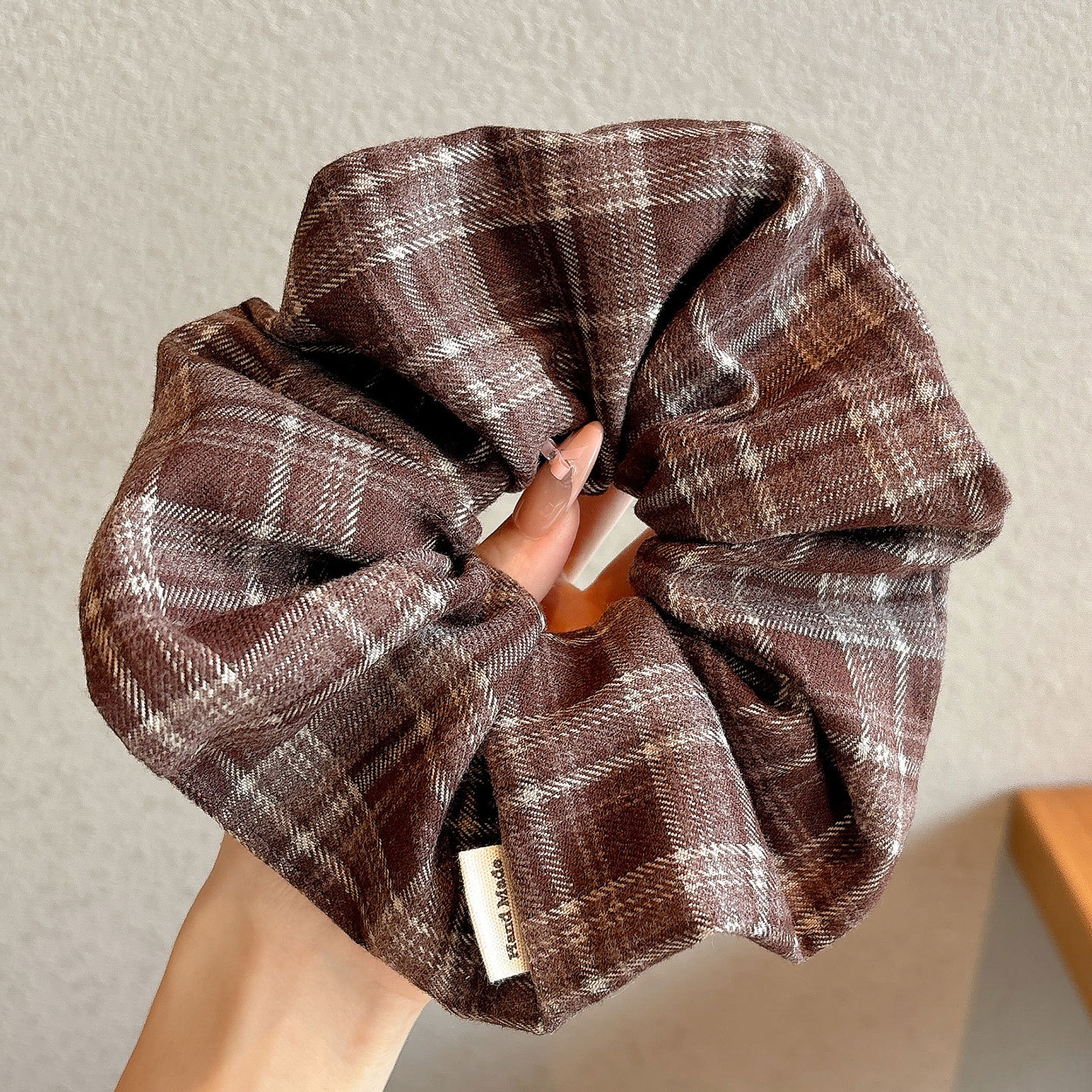 2 kakis à carreaux avec anneau pour cheveux d'environ 14 cm
