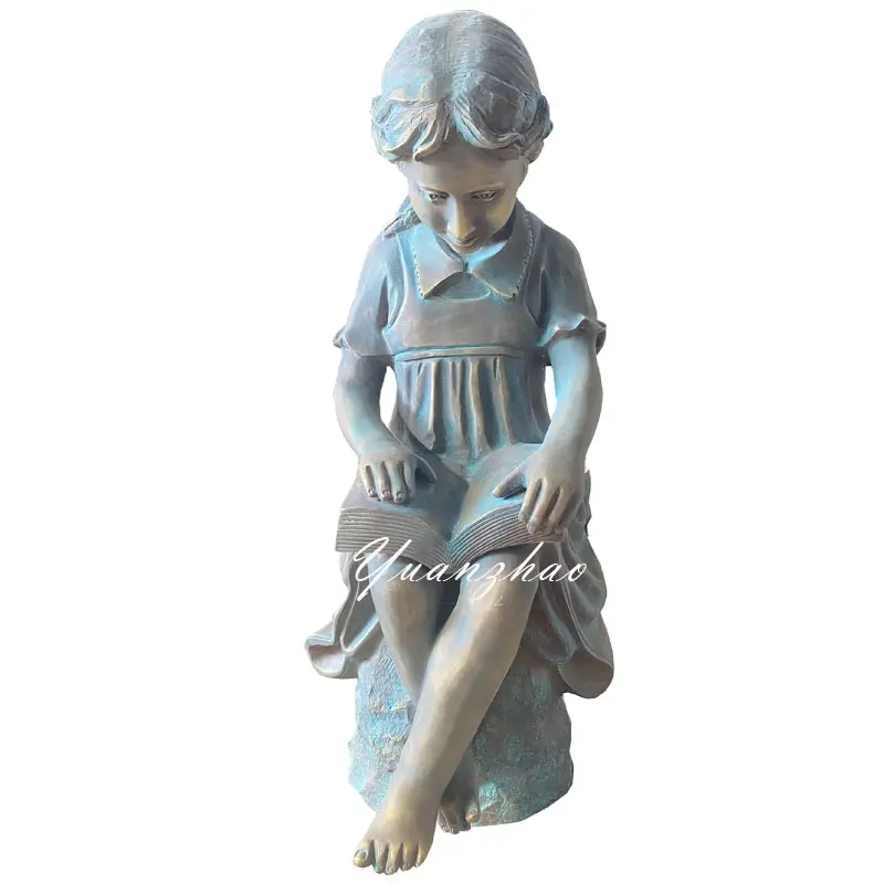 Bronze pequena escultura do jardim da menina, tamanho da vida bronze sentado livro leitura escultura estátua