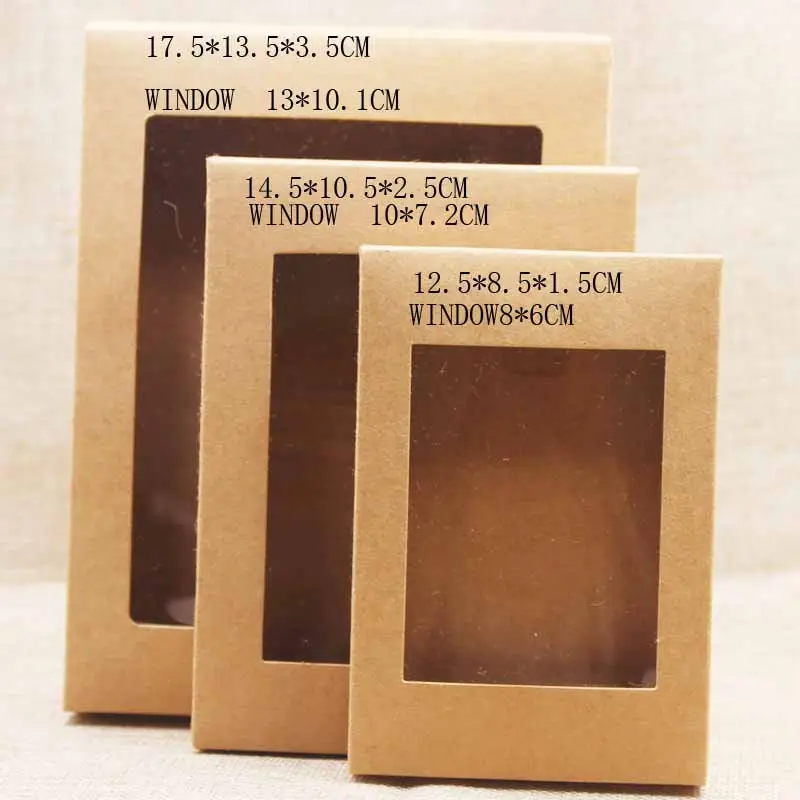 10 Stück DIY Vintage Farbe Kraft papier Geschenk box Paket mit klaren PVC-Fenster Süßigkeiten begünstigt Kunst & Kraft Display Paket Box