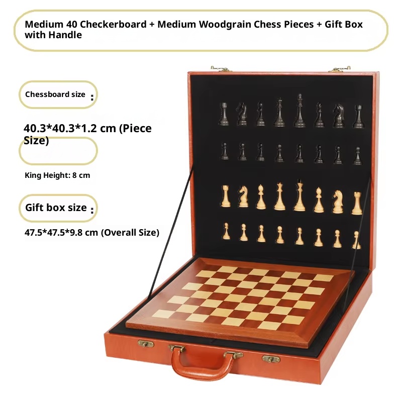 Scacchiera media 40, effetto legno, pezzi con peso, set regalo
