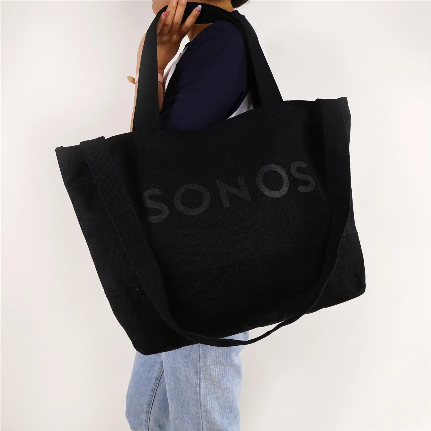 Benutzer definierte Logo Overs ize Frauen große wochen ende Leinwand Baumwolle Einkaufstasche Frauen Mode Schule Handtasche