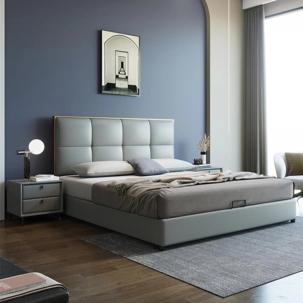 Imagens de designer cama de luxo, conjunto de cama de couro para homens e mulheres