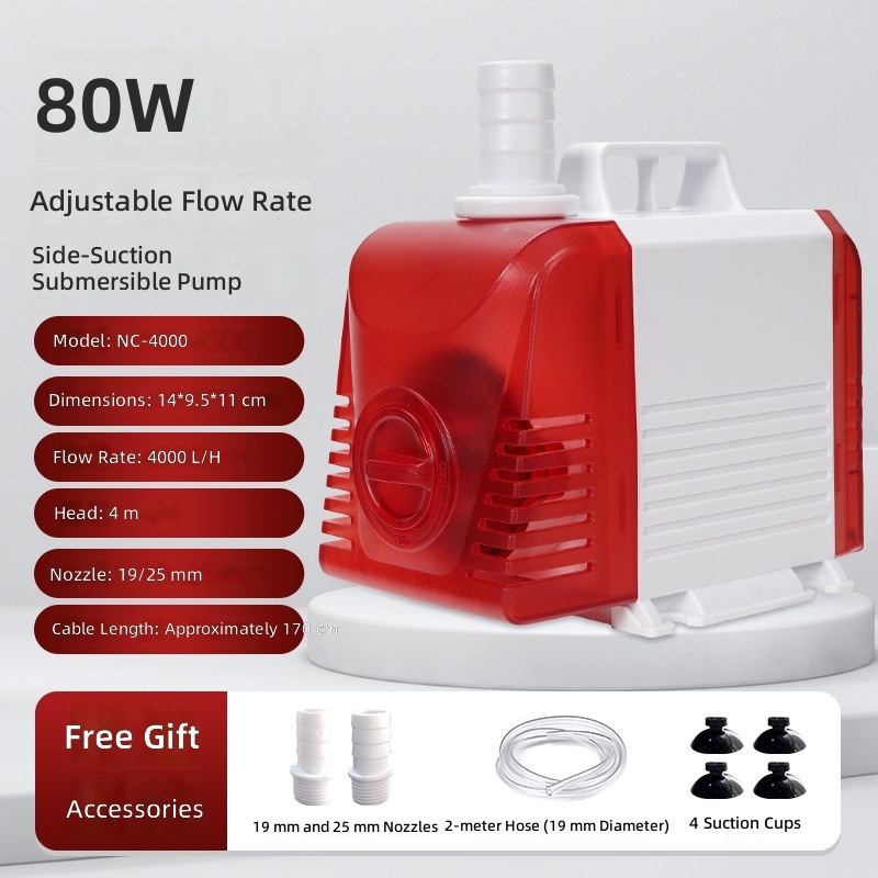 Pompe submersible à aspiration latérale réglable, 80W, 19mm, tendre de bœuf