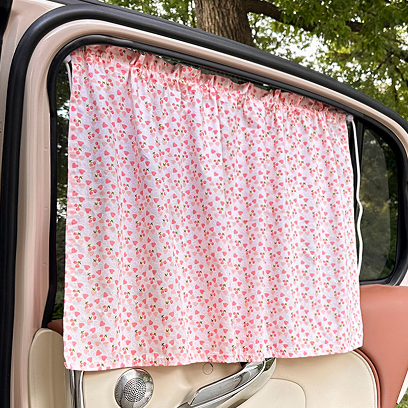 Pink heart-shaped cotton curtains