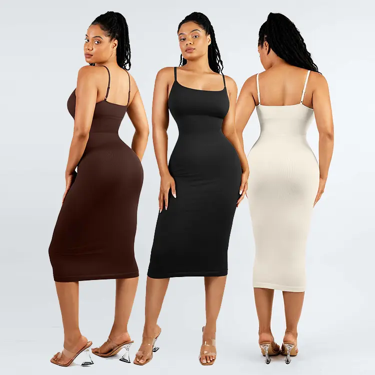 Aangepaste 2023 Nieuwe Vrouwen Seamless Body Shaper Afslankende Shapewear Bodycon Midi Vormgeven Jurk Zomer Strappy Jurk