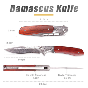 Dao Nhà Máy Custom Logo Gỗ Hồng Sắc Xử Lý Handmade Dao Gấp Damascus Thép Pocket Dao Với Chất Lượng Cao Da Bao Gồm - Product Image 2