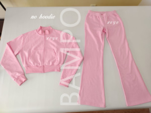 Kadın 2 parça kıyafetler eşofman Zip up kırpma Hoodies sıkıntılı SweatPants salonu eşleştirme ter seti 2024 güz Trendy eşofman - Product Image 3