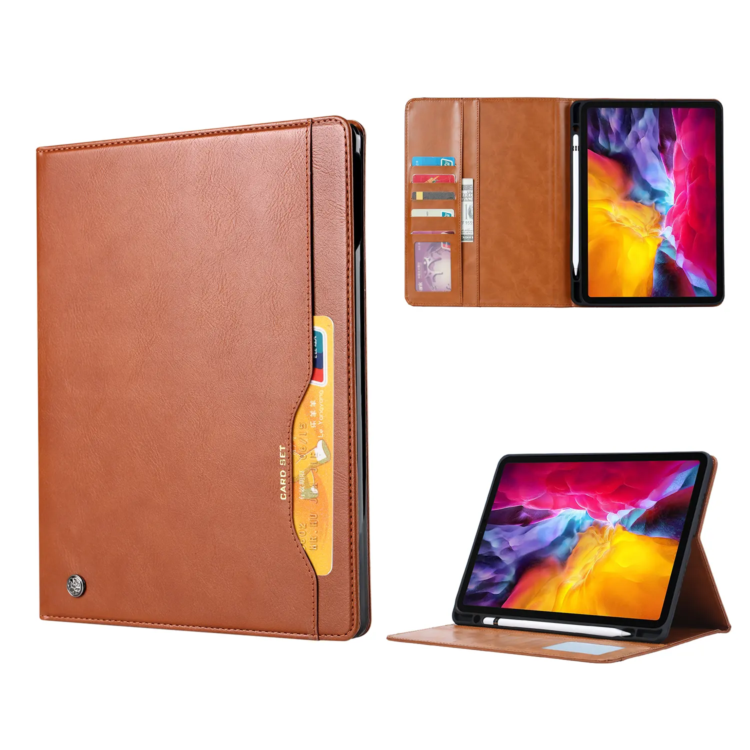 Leather Folio Case Cover for iPad Pro 11 inch 4th Generation 2022 Full Protection Wallet Stand Function