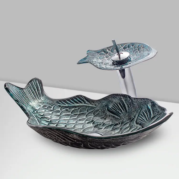 Lavabo italy design fish shape glass basin bathroom counter small glass sink