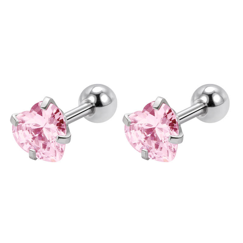 Zirconium rose en forme de coeur 3mm (la paire)