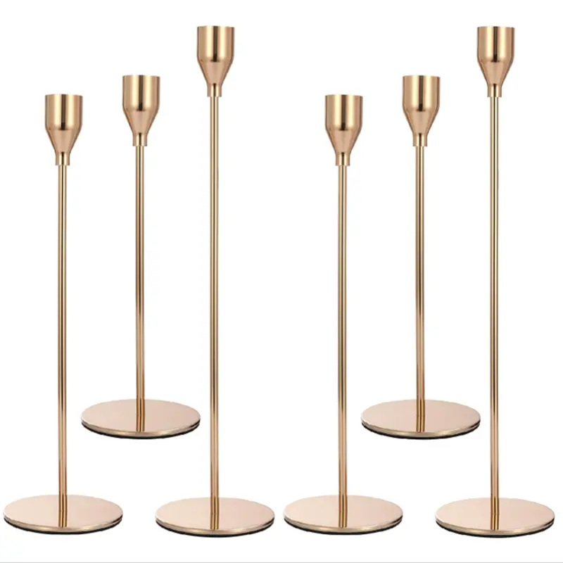 Suporte de vela Dibei Manufacture 1000 Conjuntos $3 USD Suporte de vela moderno de metal dourado para velas cônicas