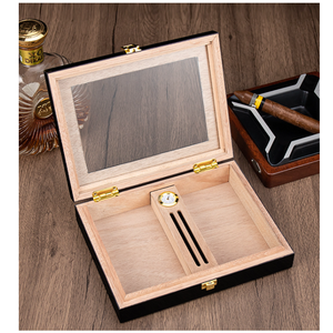 Luxury Portable Black Wooden Cigar <strong>Humidor</strong> Display Cabinet Box with Hygrometer and Humidifier Sealed Lock Buckle for 16 Cigars - Product Image 2