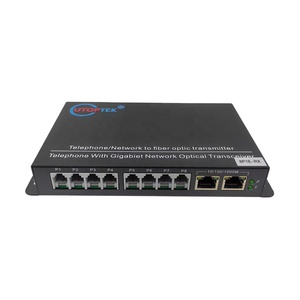 8チャネルRJ11電話メディアコンバータPCMボイスオーバー光ファイバートランシーバー2x1000M RJ45ポートIPネットワーク対応