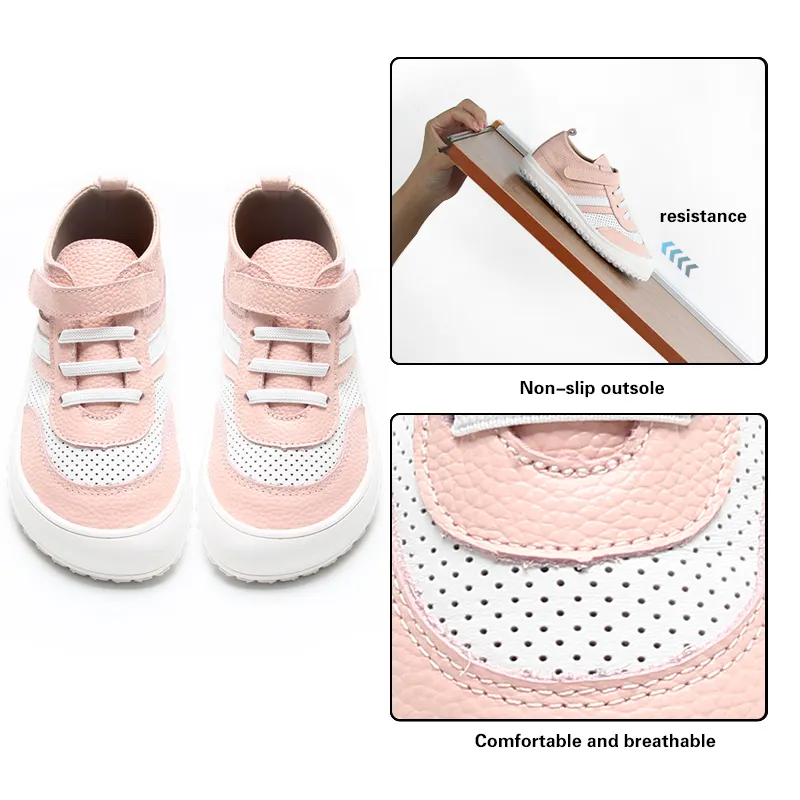 Babyhappy brevetto personalizzato a piedi nudi ergonomico per bambini scarpe sportive antiscivolo a punta larga in pelle per bambini