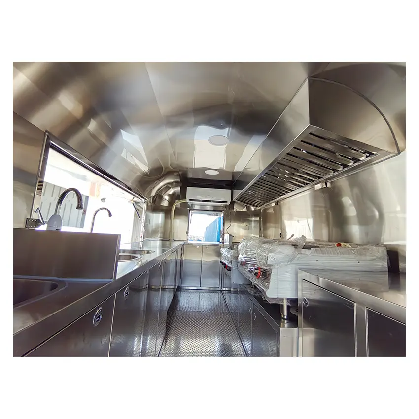 Camion alimentaire en acier inoxydable Hot Dog Pizza Café Crème glacée Mobile Fast Airstream Remorque alimentaire à vendre