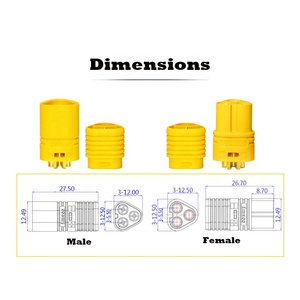 Male Female 3.5mm 3 Pin Pole Bullet Plug <strong>Sockets</strong> Original Amass MT60-<strong>F</strong>/<strong>M</strong> MT60-<strong>F</strong> MT60-<strong>M</strong> MT60 Power Connector for RC Battery Motor - Product Image 2