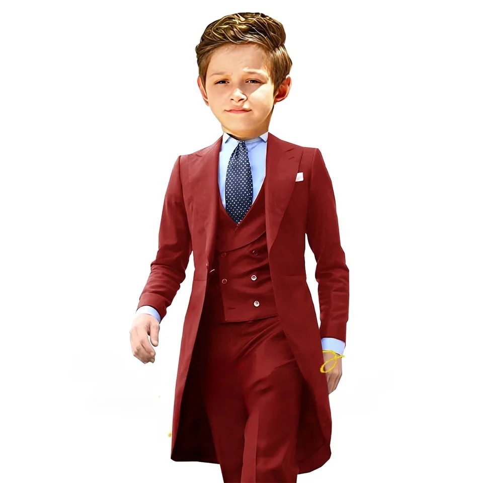 Ensemble veste, gilet et pantalon bordeaux
