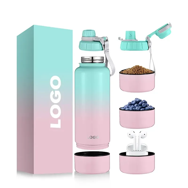 2024 Hot Selling ODM Design Stainless Steel Wide Mouth Double Wall Vacuum Insulated Water Bottle with Storage Box