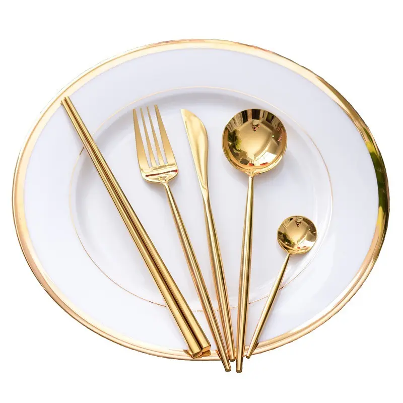 304ゴールドポルトガルステンレス鋼食器セットステーキナイフフォーク箸ホームゴールデンデザートウエスタンスプーンライトラグジュアリー