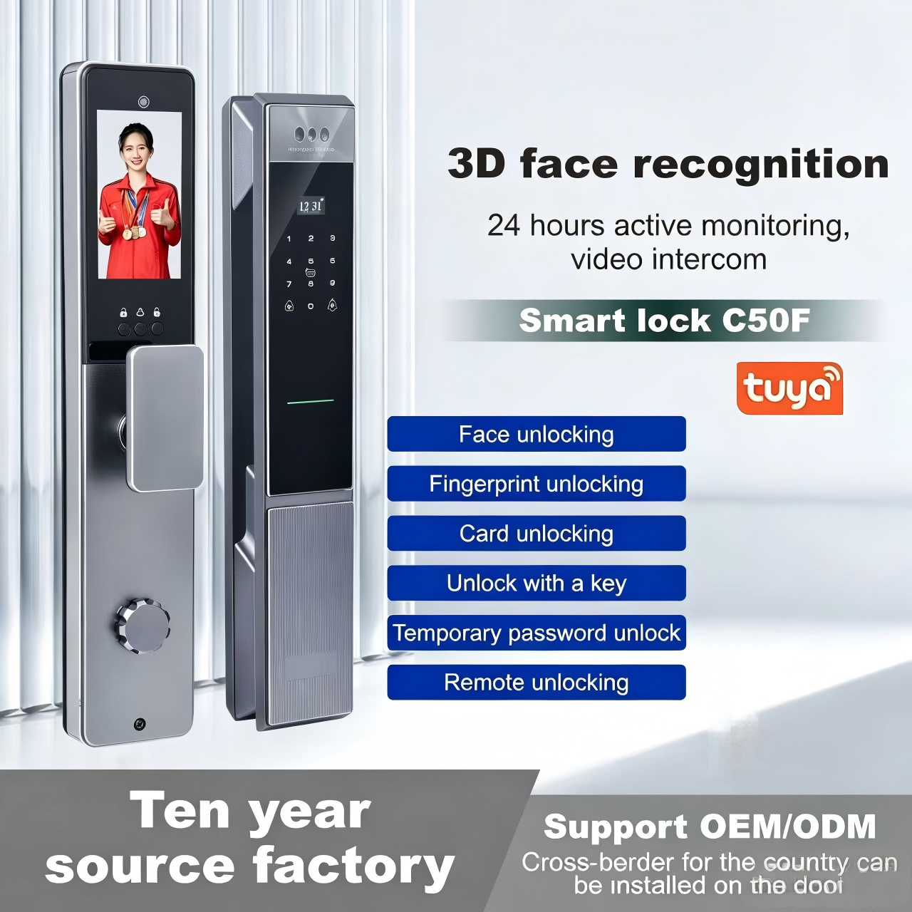 C50f reconnaissance faciale + mot de passe + carte + clé + application Tuya