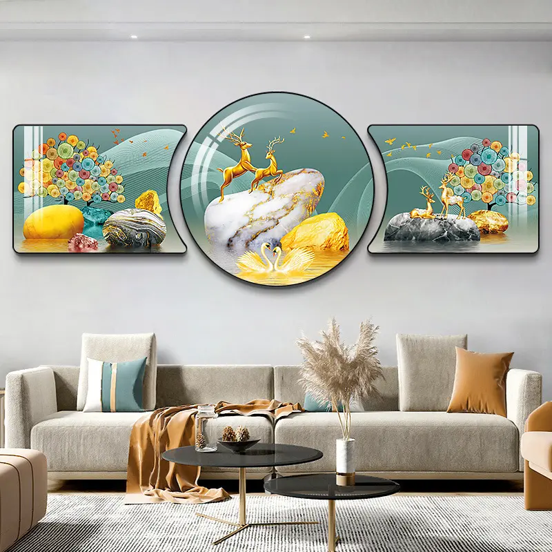 Póster de paisaje de animales para decoración de dormitorio, conjunto de 3 piezas de arte de pared de porcelana de cristal, moderno sofá 5D