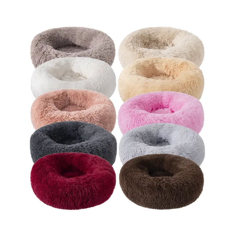 Custom Premium Pet Supplies Anti Ansiedade Dormir Cozy Longo Pelúcia Donut Em Forma Pet Bed Para O Inverno