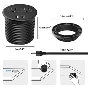 デスクUSパワーCsatlakozoaljzatデスクホールカバーグロメット埋め込み式電源コンセントUSBグロメット、2つのACコンセント、2つのUSBポート - Product Image 3