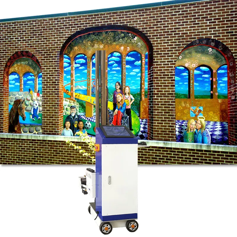 Cmykw 3D 5D 6D Effect Verticale Muur Inkjet Sticker Printer Direct Te Schilderen Op Muur Met Draagbare Automatische Bewegen Wiel
