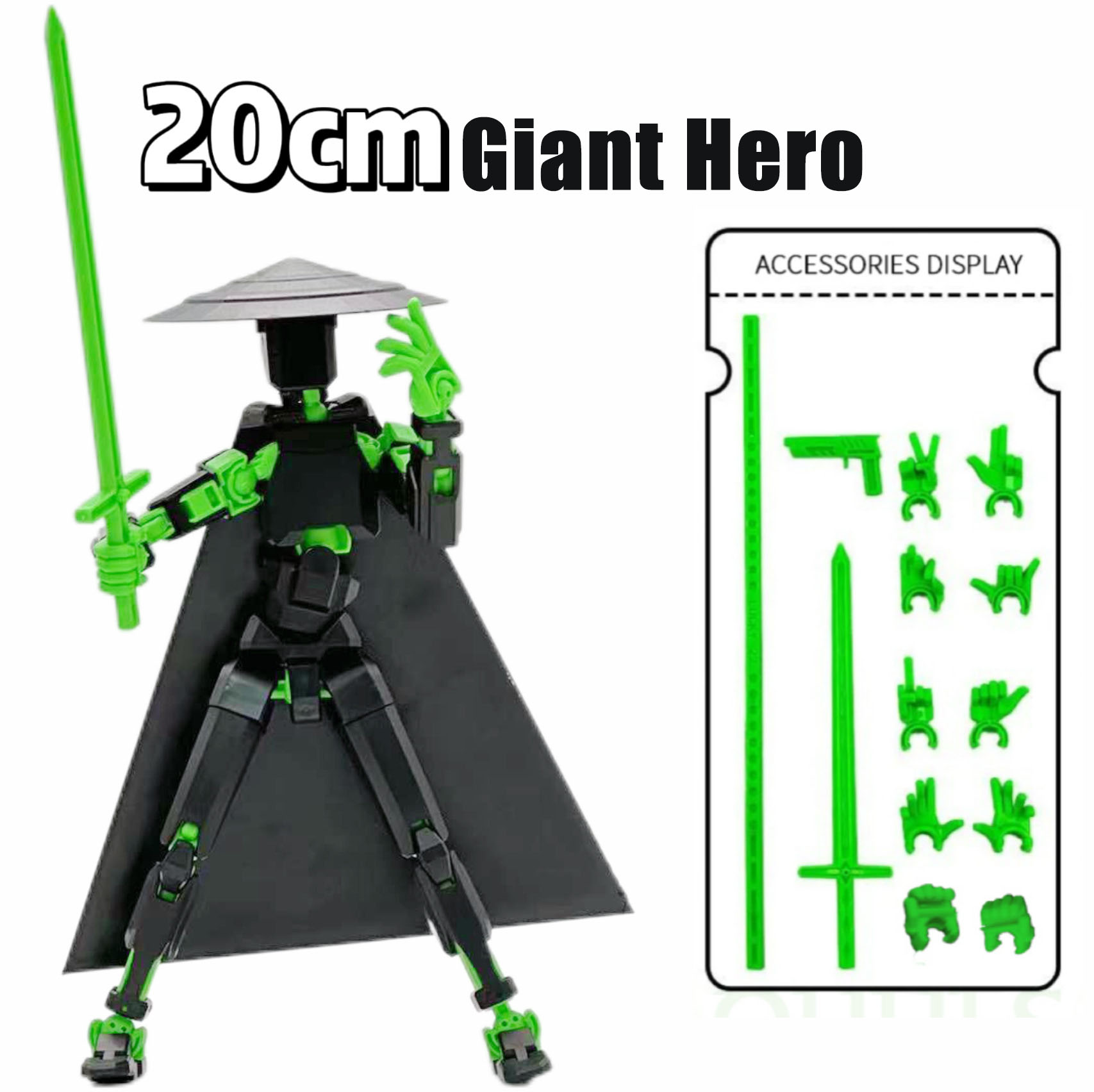 Grand voyage du héros de 20 cm, noir vert