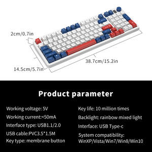 Teclado con cable USB de 99 teclas, teclas ABS, Teclado mecánico de membrana con retroiluminación de arcoíris con botón de volumen para ordenador portátil