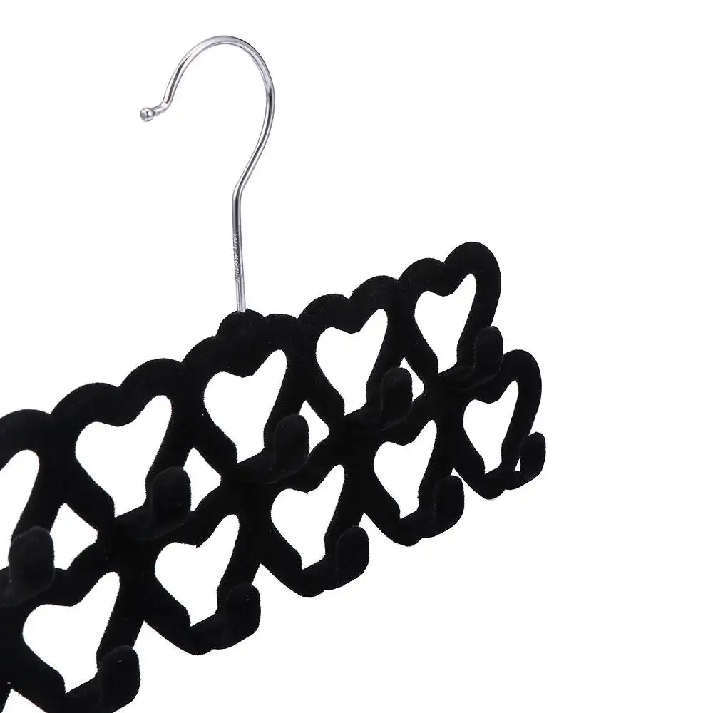 LEEKING wholesale high-quality flocking hanger multi-functional perforated belt rack non-slip velvet hangers silk scarf holder