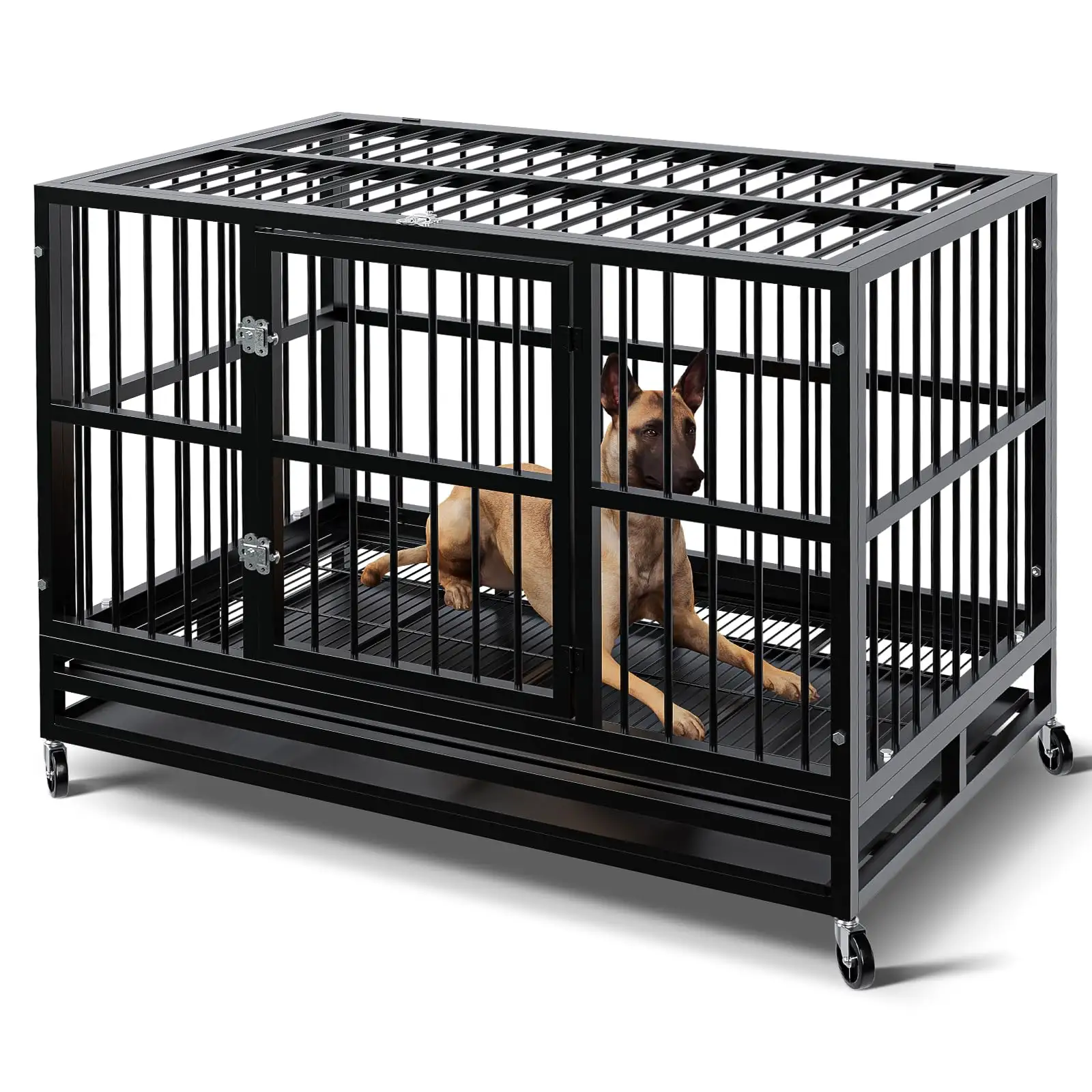 Nouveau Type empilable chien caisse maison Anti-mâcher roues chien Cage chenils en métal avec roulettes pour chiens