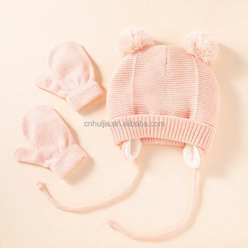 2022 cina fabbrica nuovi bambini cappello invernale bambino bambini cappello a due pezzi orecchio proteggere guanti guanto set berretto con pompon per bambino