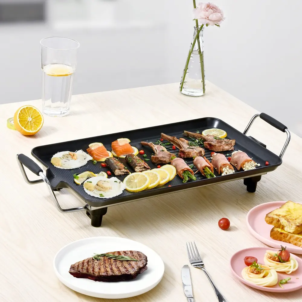 Andong best quality electric teppanyaki table griddle non stick grill pan smokeless barbecue baking tray