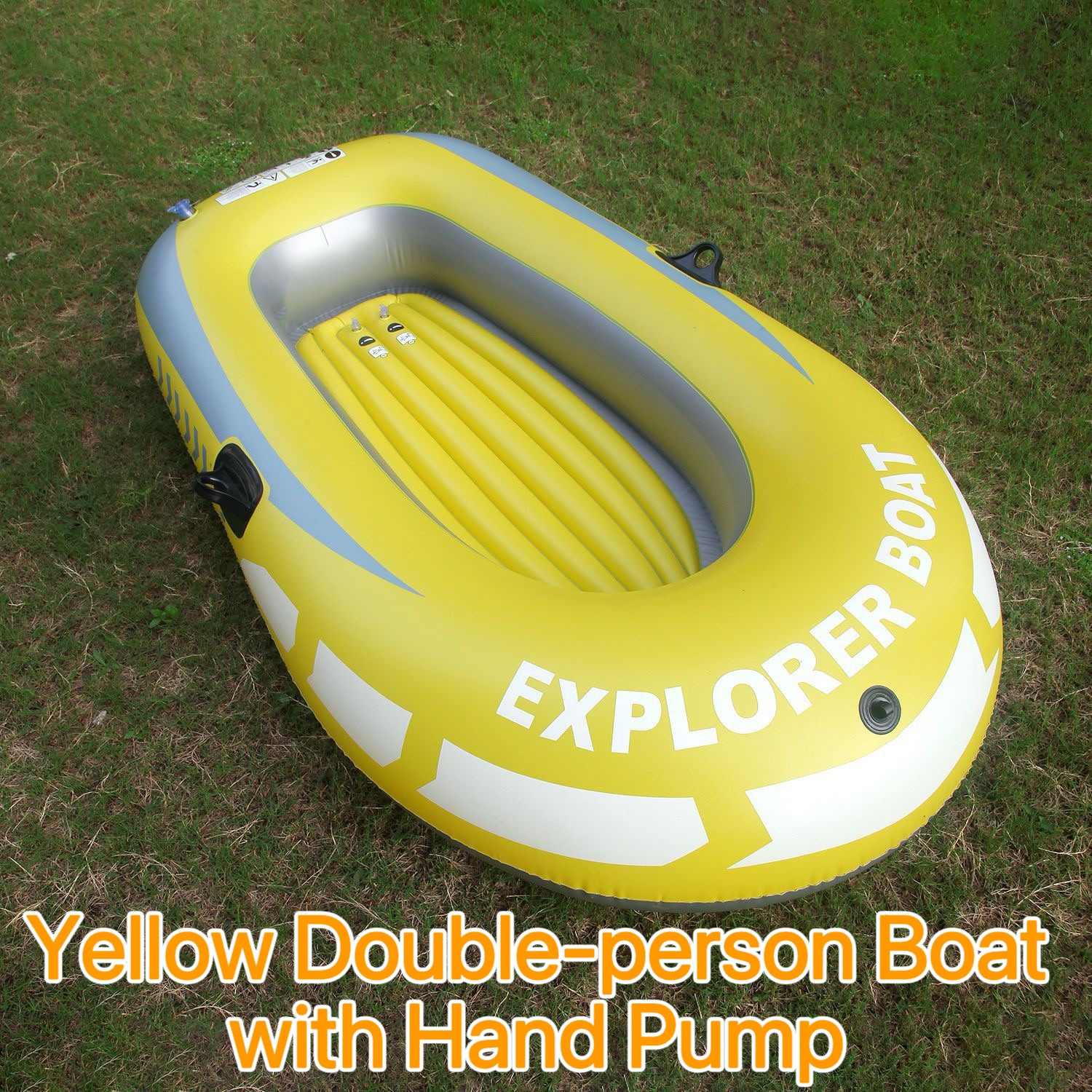 Yellow-double-person boat with hand pump