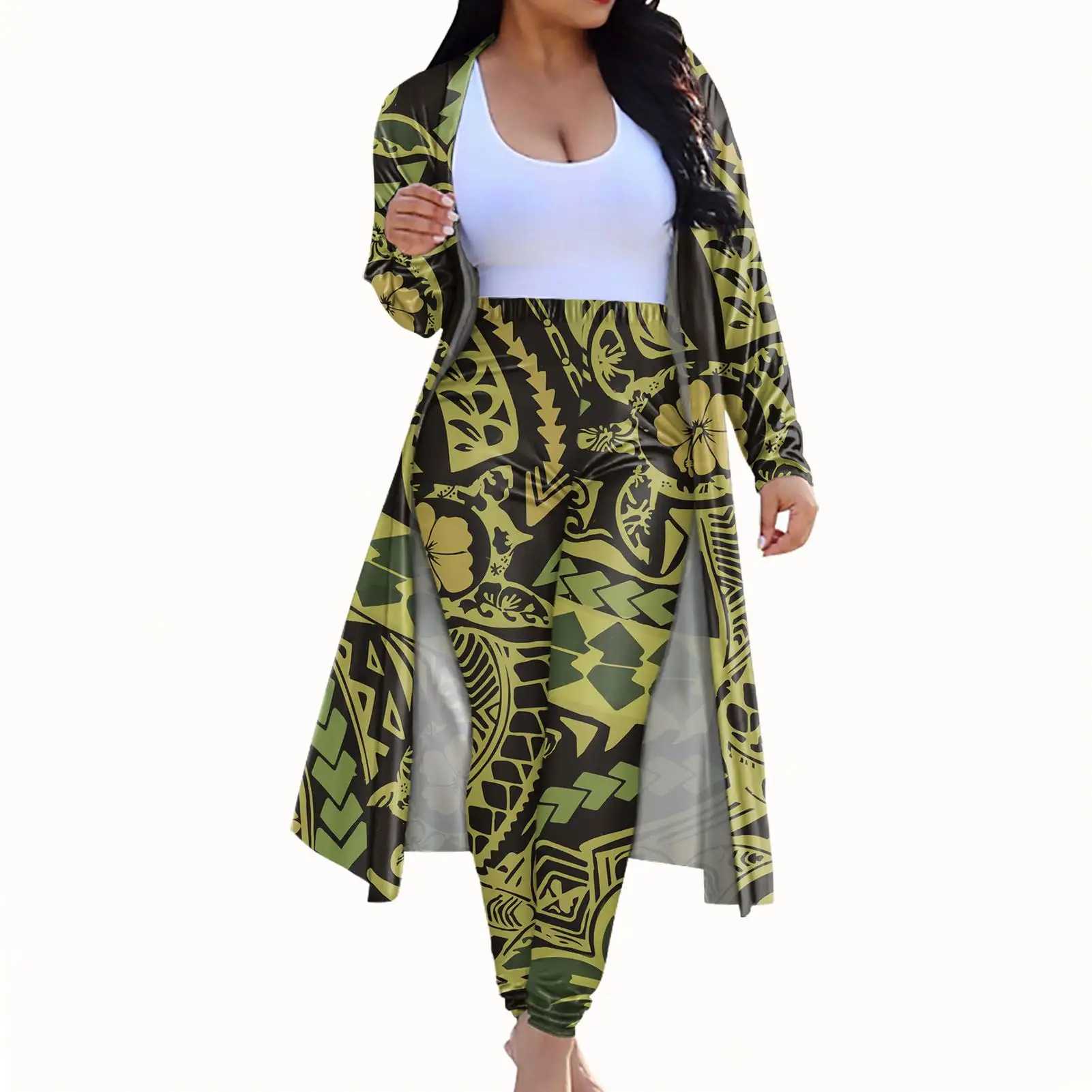 Samoa Tortue Tatouage Polynésien 2 pièces Tenues 2020 Pantalons À Manches Longues Cardigan + Taille Haute Leggings Serrés Pantalon Costume tenues