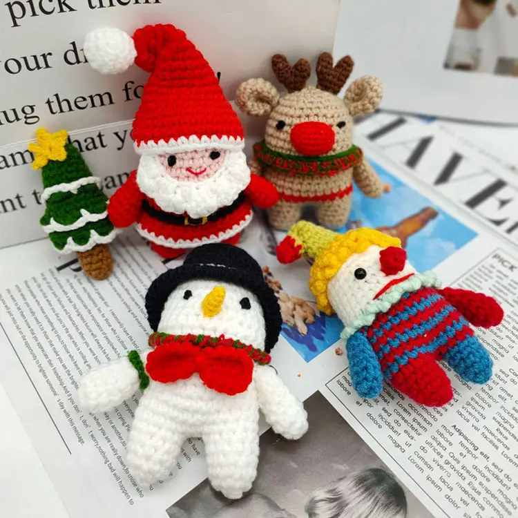 Custom Handmade Snowman Reindeer Santa Claus Tree Knitted Toy Crochet Christmas Doll Amigurumi Knitted Christmas Stuffed Toys