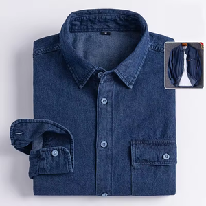 高品质男士休闲长袖牛仔衬衫修身纯棉上衣衬衫 - Product Image 3