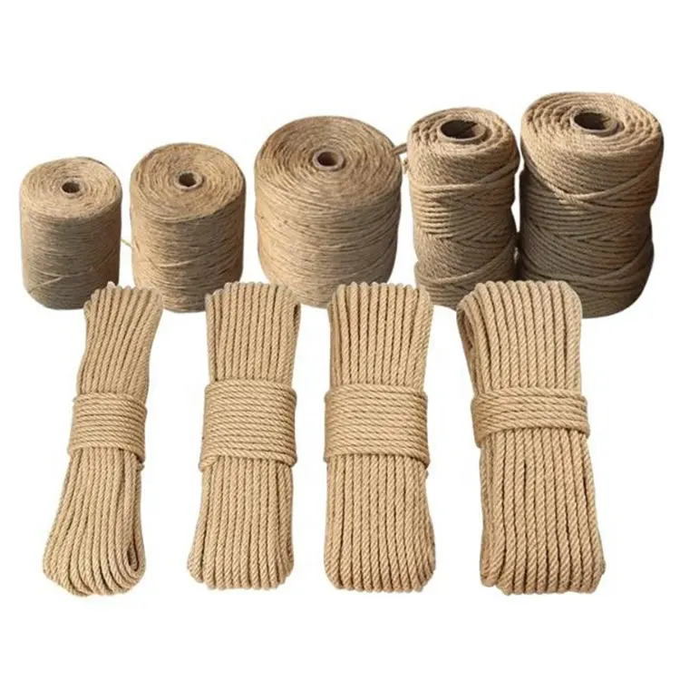 Corda de sisal de juta trançada com 3 fios toda natural de 2 mm de espessura para artesanato embalada em bobinas