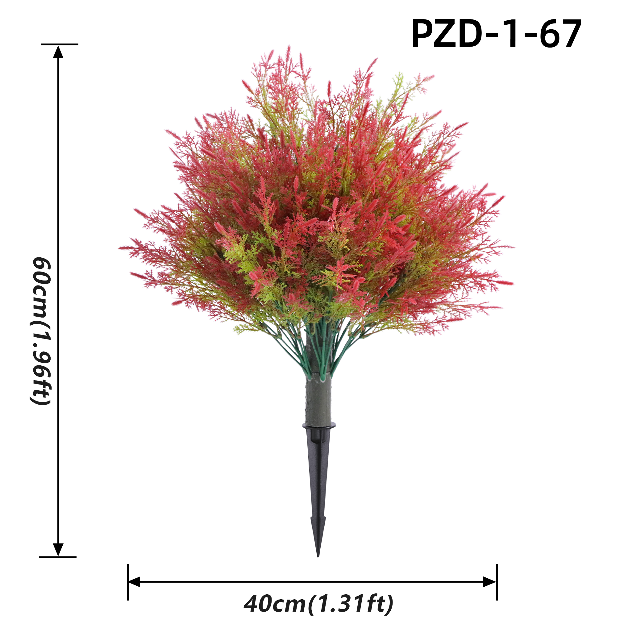 Buisson de fougère artificielle dégradé rouge avec piquet d'insertion