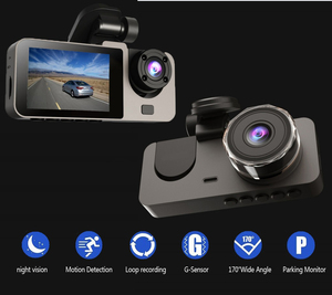 Cámara de salpicadero de 3 canales para coches, cámara WiFi para vehículo, grabadora de vídeo de 1080P, caja negra, lente Dual dentro del coche, cámara de visión trasera DVR
