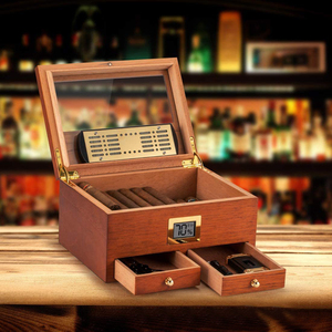 Cigar <strong>Humidor</strong> with Hygrometer, Humidifier and Accessory Drawers-Tempered Glass Top Cigar <strong>Humidor</strong> Box - Product Image 2