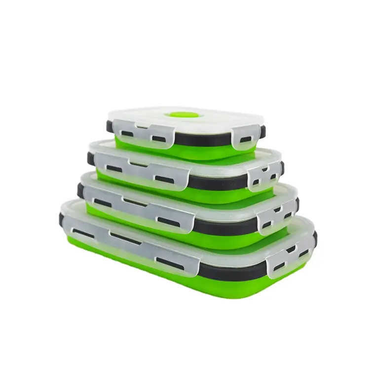 4 pieces /set Storage container Folding Silicone Food Lunch Box Collapsible Convenient Silicone lunch Box With Lid