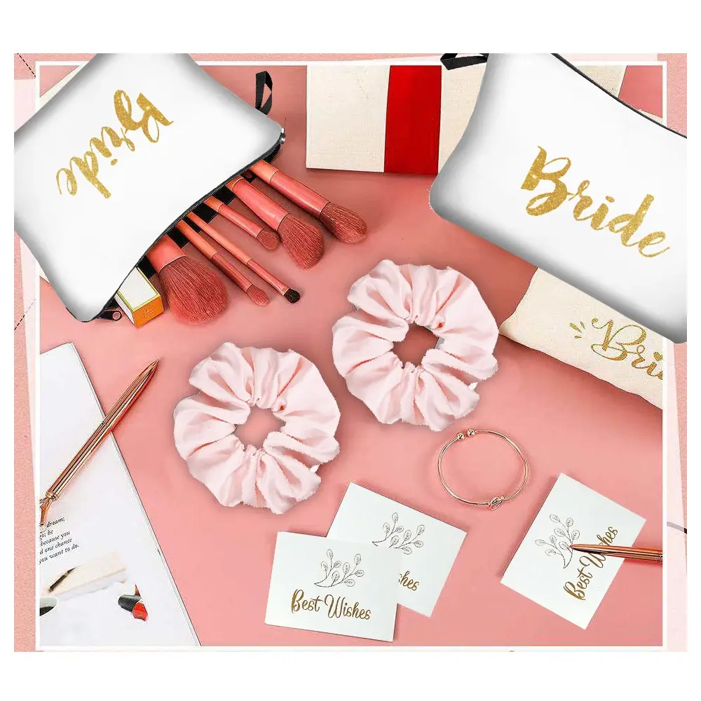 Sposano set di decorazioni di gioielli a tema nuziale forniture per festa di nozze rosa bianco per il trucco borsa per la testa braccialetto biglietto di auguri