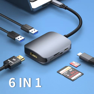 ULT-unite 6合1 USB C型集线器适配器，带4k多端口读卡器USB3.0 TF PD SD读卡器，用于电脑配件 - Product Image 1