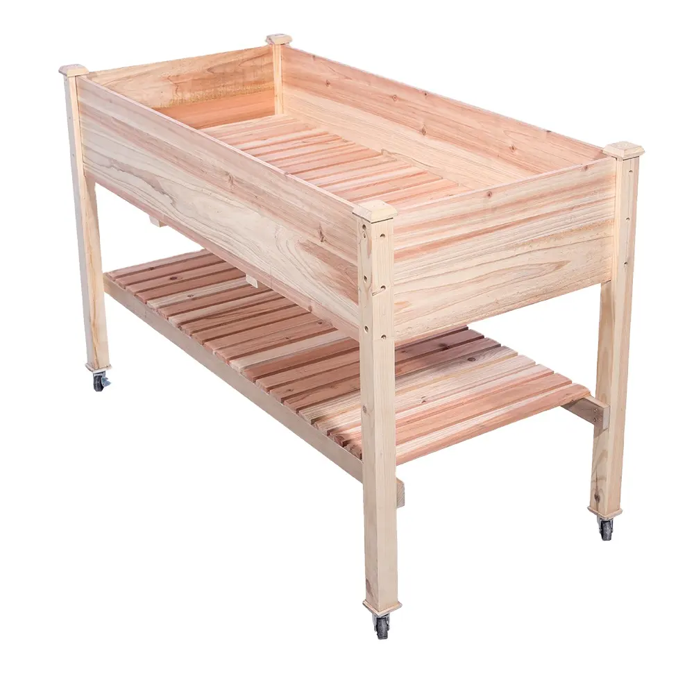 Caoxian huashen-cama de jardín elevada de madera, Kit de caja con ruedas bloqueables, Patio exterior, Kit de cama de jardín