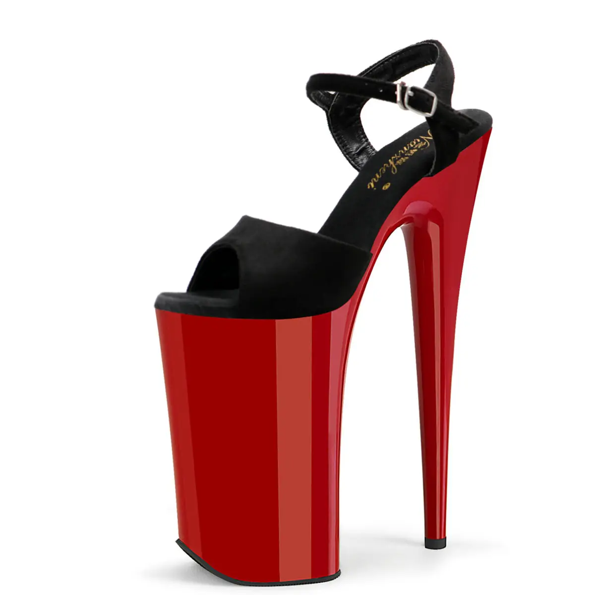New Style Red Peep Toe 26cm Elegant Alle passen Flock Thin Heels Nachtclub Catwalk Model Show Party Plattform Sandalen Big Size Girl